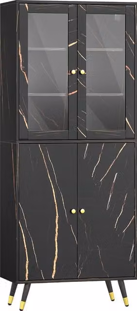 Libreria HOMCOM con 6 ripiani, mobile contenitore con anta vetrata e armadietto, nero, L: 70 cm, P: 35 cm, H: 170 cm