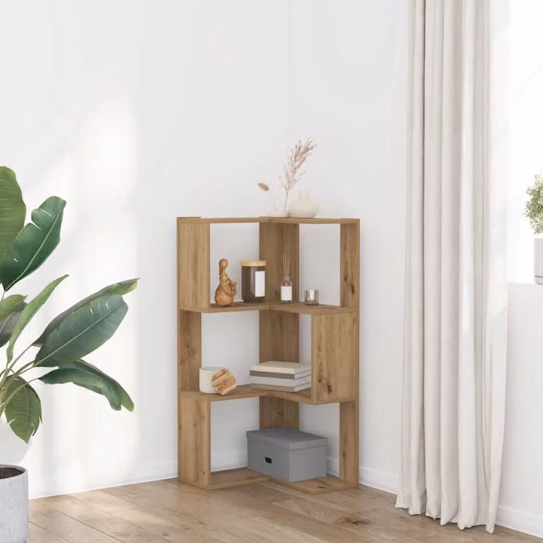 Libreria Angolare vidaXL in Legno con 3 Ripiani, Colore Rovere, H 102 x L 50 x P 50 cm