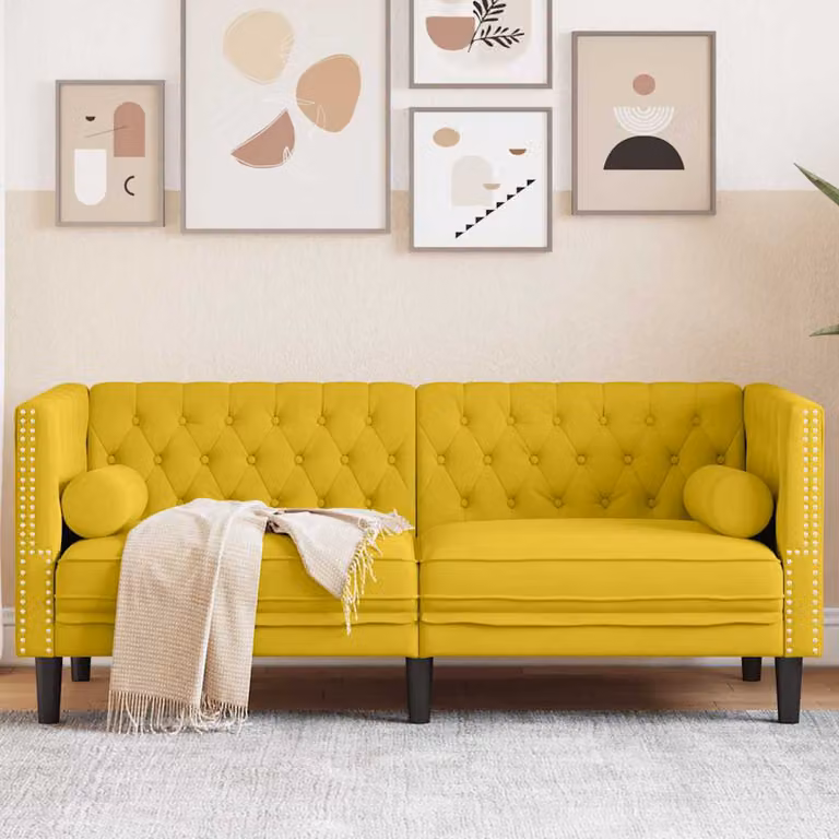 vidaXL Divano Chesterfield a 2 posti in velluto giallo con cuscini coordinati