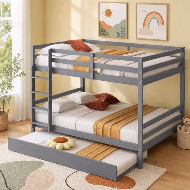 Letto a castello Mivray con letto estraibile e scala in legno grigio L/P/H: 200 x 140 x 145 cm