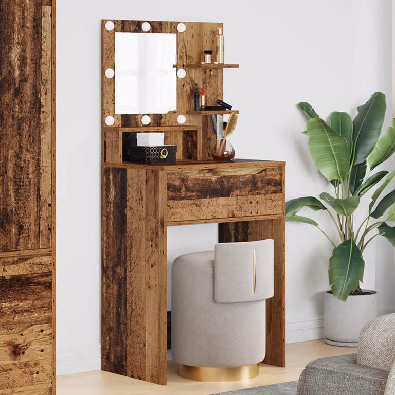 Tavolo da trucco moderno vidaXL in legno marrone con illuminazione LED per camera da letto L: 135,0 cm, P: 39,5 cm, H: 60,0 cm