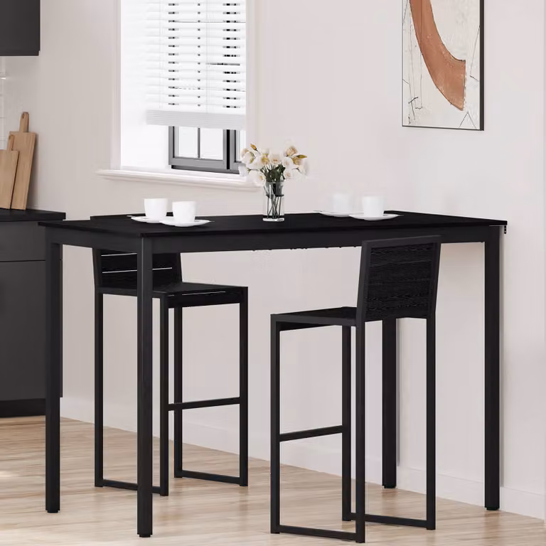 vidaXL Tavolo Bar Moderno Rettangolare in MDF Laminato Nero con Gambe in Metallo L: 105 cm, P: 80 cm, H: 80 cm