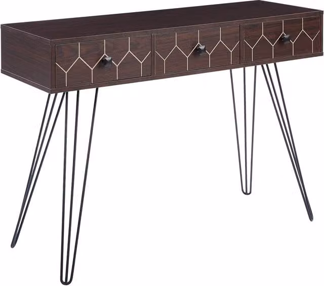 Consolle Beliani in stile industrial con 3 cassetti, finitura legno scuro e nero, L: 110 cm, P: 39 cm, H: 79 cm