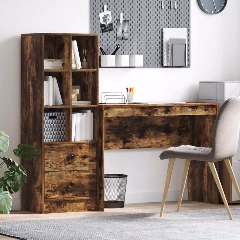 Set di 2 Scrivanie moderne vidaXL in MDF laminato colore marrone, L: 145,5 cm, P: 40 cm, H: 127 cm