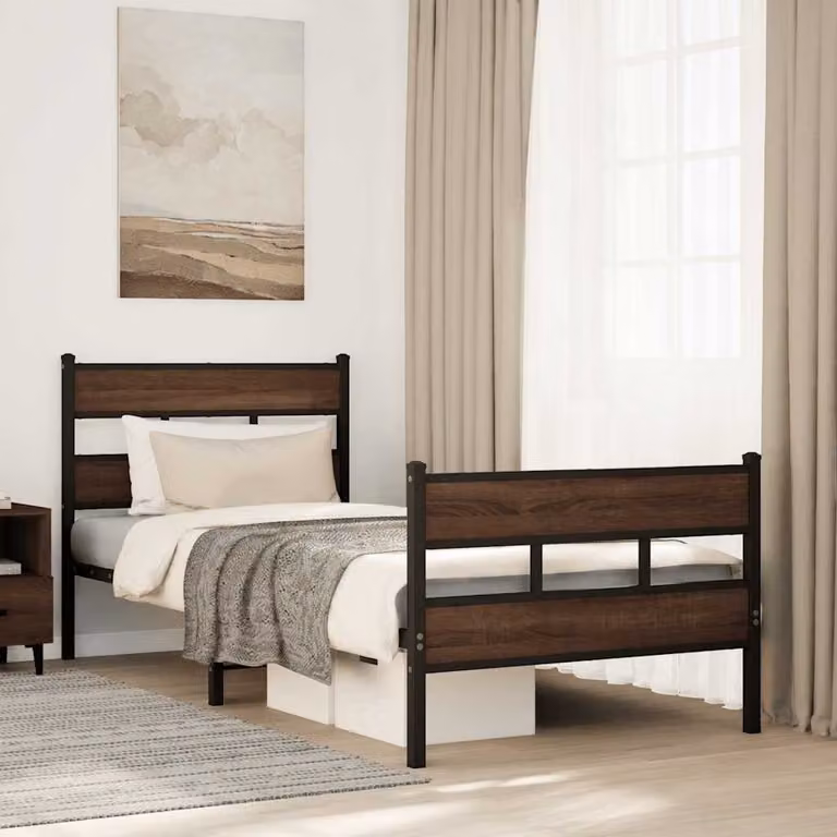 vidaXL Giroletto in metallo con testiera e pediera, colore marrone, L/P/H: 105 x 196 x 91,5 cm