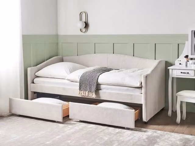 Letto da giorno Beliani beige con cassetti e struttura a doghe L/P/H: 214 x 90 x 200 cm