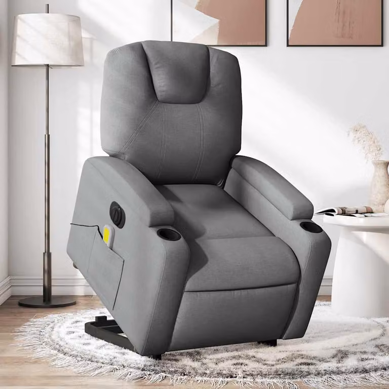 Poltrona Alzapersona Elettrica con Massaggio vidaXL Grigio con Braccioli e Rivestimento in Tessuto