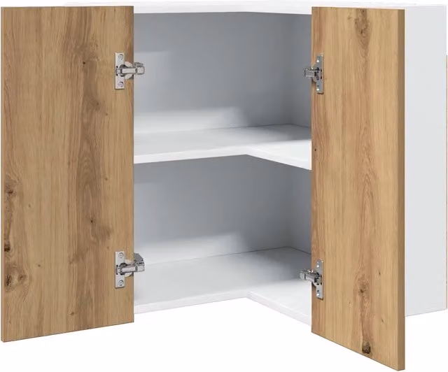 Mobile angolare da parete per cucina HELLOSHOP26 in legno rovere marrone con ante a battente e ripiani interni L/P/H: 57 x 57 x 60 cm