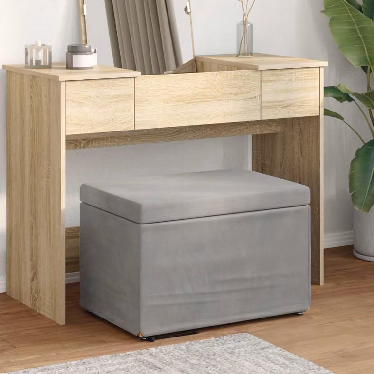 Pouf vidaXL in velluto grigio con struttura in legno, L 61 x P 41 x H 40 cm