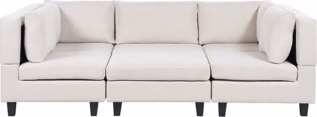 Divano moderno modulare Beliani a 5 posti con ottomana in tessuto beige chiaro per soggiorno L: 228 cm, P: 165 cm, H: 76 cm
