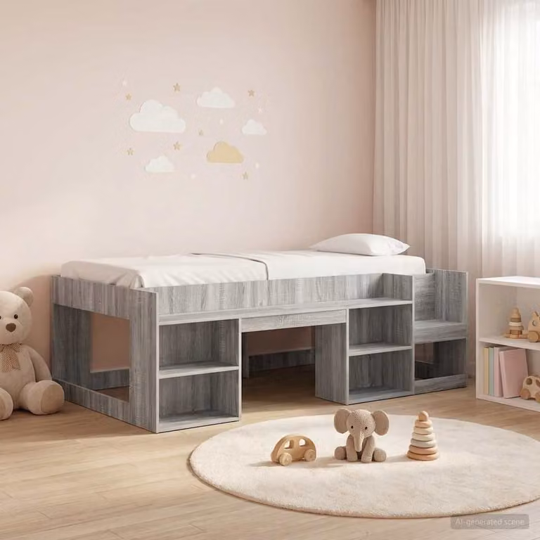 vidaXL Letto Singolo Rialzato per Bambini con Ripostiglio e Scala, Grigio, L/P/H: 200 x 80 x 165 cm