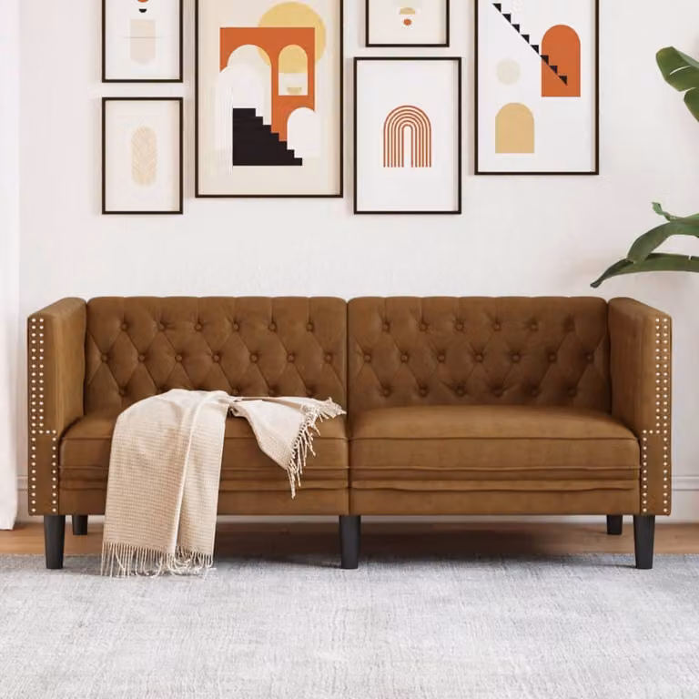 vidaXL Divano Chesterfield a 2 Posti in Similpelle Marrone con Struttura in Legno