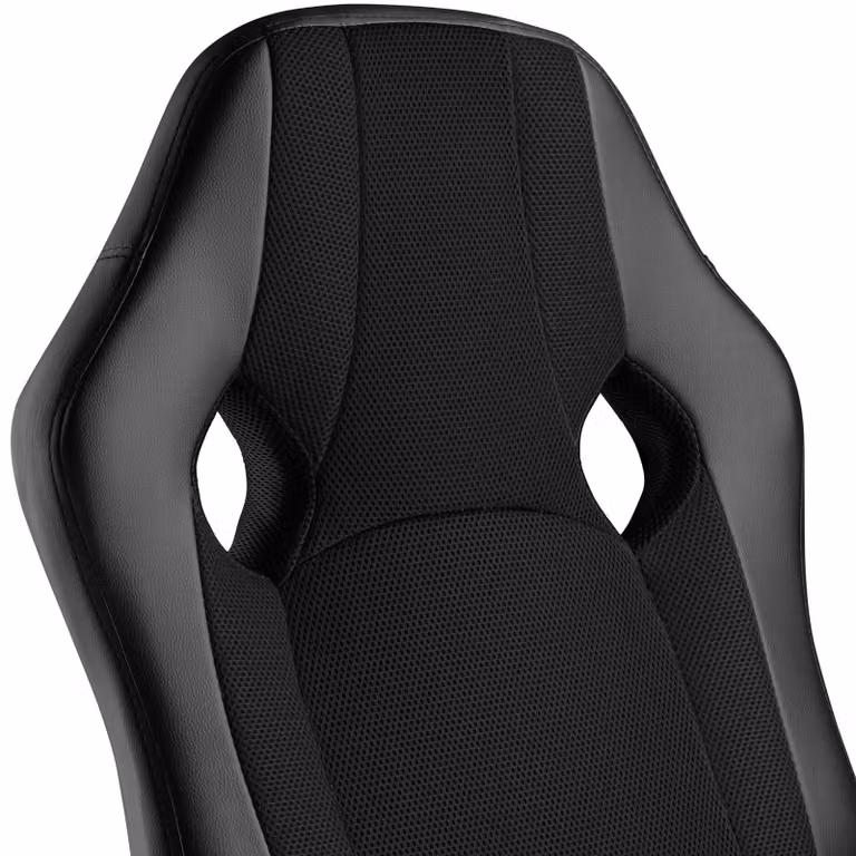 Sedia da gaming Tectake Goodman nera con seduta in ecopelle e tessuto, girevole a 360 gradi con braccioli e ruote, L/P/H: 65 x 66 x 120 cm