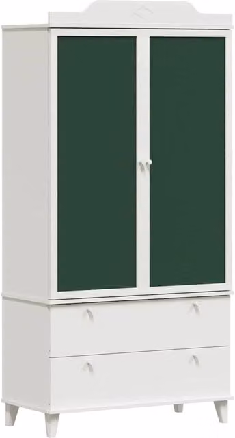 Armadio moderno per cameretta bambini con lavagna e cassetti integrati, bianco e verde, L: 90 cm, P: 45 cm, H: 180 cm