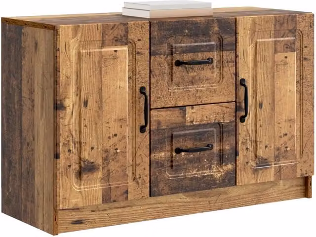 Credenza moderna in legno ingegnerizzato e metallo color marrone, L: 89 cm, P: 34,5 cm, H: 57 cm