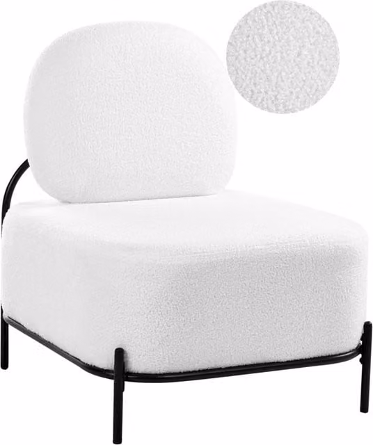 Poltrona lounge in bouclé bianco e nero con struttura in metallo nero opaco stile retrò BELIANI L/P/H: 74 x 42 x 81 cm