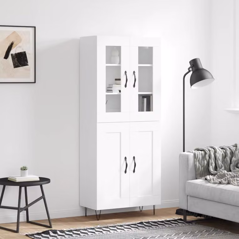 Credenza moderna vidaXL bianca con ante in vetro e ripiani interni, L/P/H: 69,5 x 34,0 x 180,0 cm