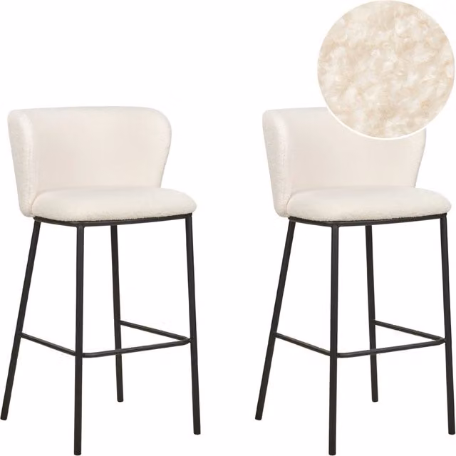 Set di 2 sgabelli da bar BELIANI con rivestimento in bouclé bianco e gambe in metallo nero per cucina e sala da pranzo moderna