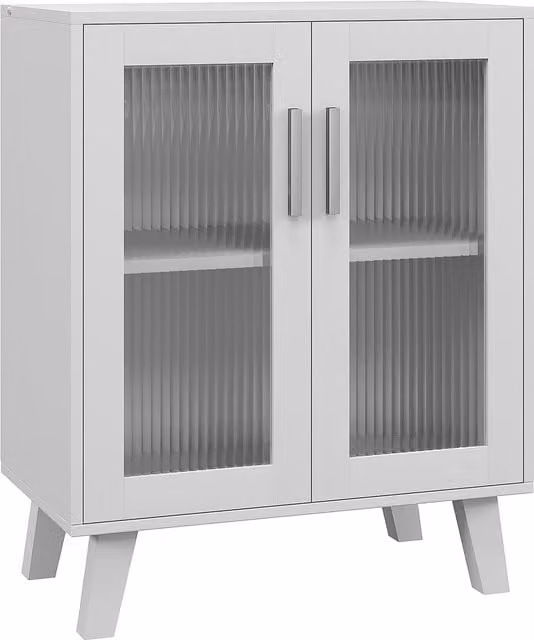 Credenza Moderna Multiuso HOMCOM con 2 Ante in Vetro e 2 Ripiani, Bianco, L: 61 cm, P: 35 cm, H: 75 cm