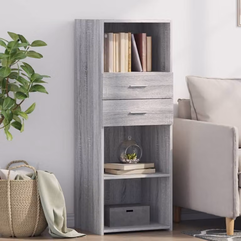 Credenza moderna vidaXL in legno multistrato e MDF, Grigio Sonoma, L 45 cm x P 42,5 cm x H 124 cm