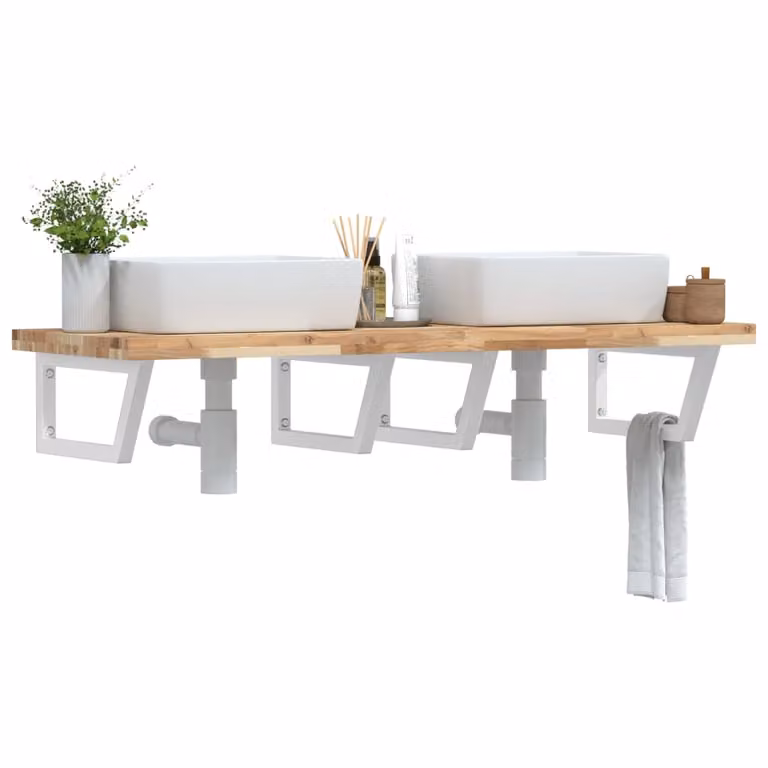 vidaXL Ripiano a Parete per Lavabo in Accacia e Metallo, Marrone e Bianco