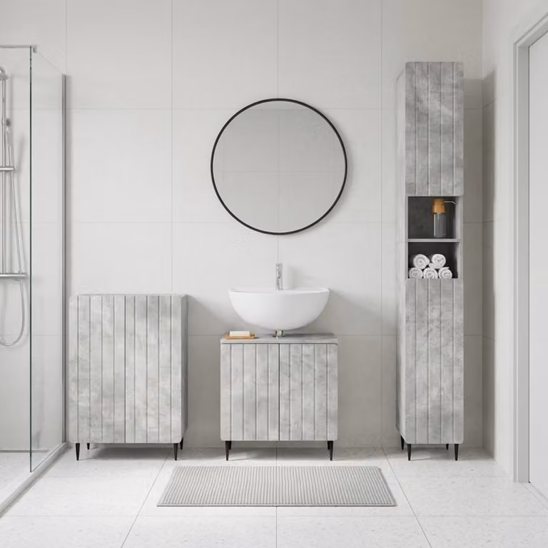 Set di armadietti da bagno moderni vidaXL ZWOLLE in 3 pezzi, Grigio, con ripiani interni e ante a cerniera