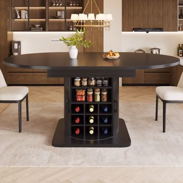 Tavolo da pranzo allungabile Mivray nero con vano contenitore e ripiani estraibili in MDF e metallo L: 118-158 cm, P: 118 cm, H: 76 cm