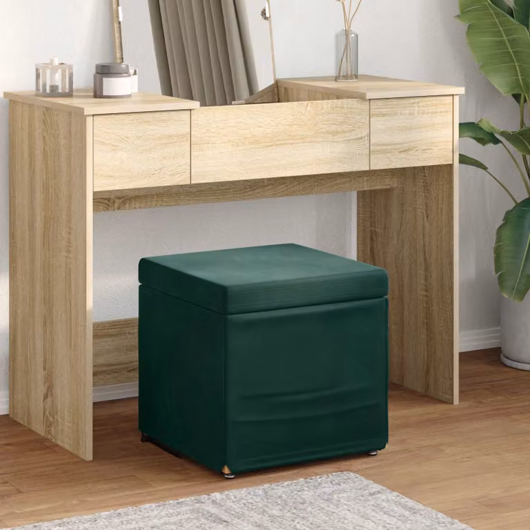 Pouf vidaXL in velluto verde con struttura in legno, design minimalista, L 41 x P 41 x H 40 cm