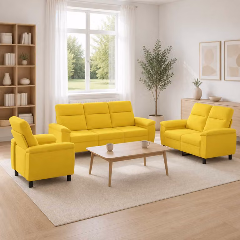 Set di divani moderno vidaXL in tessuto giallo e nero con struttura in metallo per soggiorno