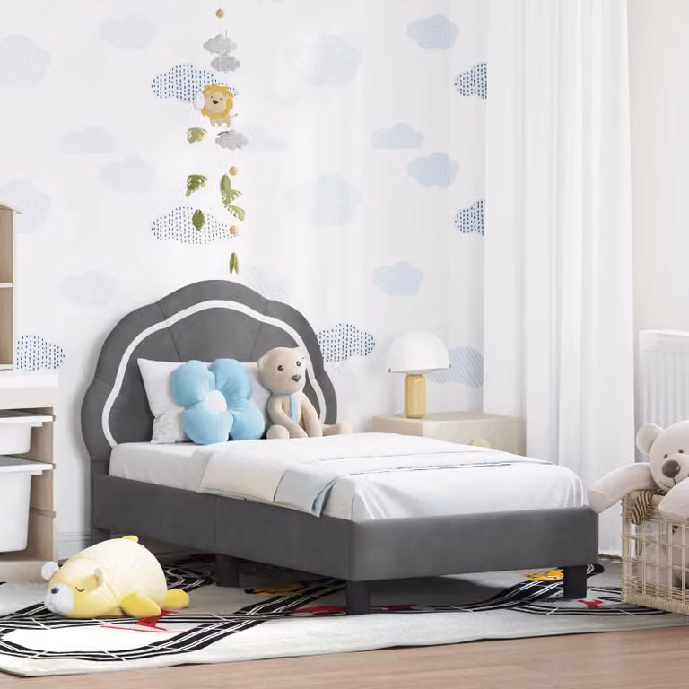 vidaXL Struttura letto per bambini in velluto grigio con testata imbottita, L/P/H: 140 x 70 x 83 cm
