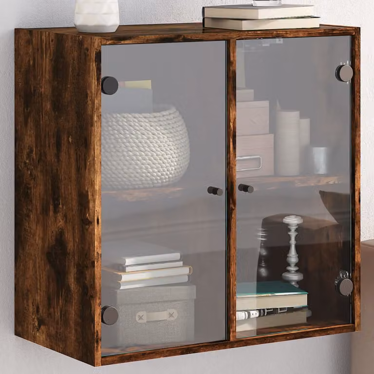 Mobile a muro vidaXL con ante in vetro e finitura rovere fumo, L 68 cm, P 37 cm, H 68,5 cm
