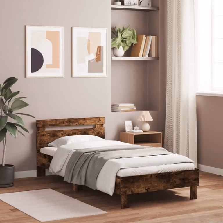 vidaXL Giroletto con Testiera in Rovere Fumo e Legno Multistrato, L/P/H: 203 x 100 x 70 cm