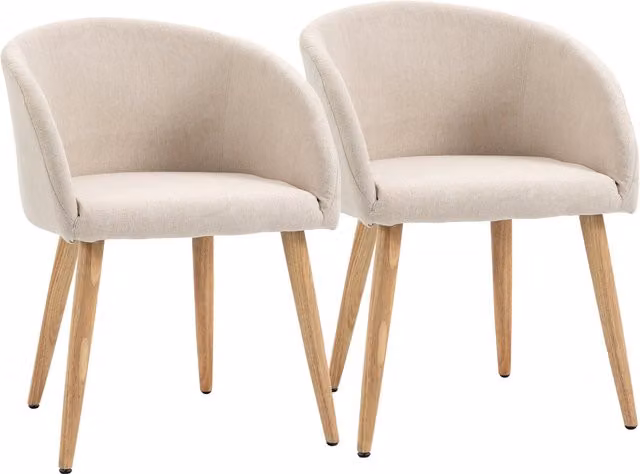 Set di 2 sedie da pranzo in stile scandinavo HOMCOM imbottite in tessuto beige L 55 cm x P 56 cm x H 74 cm