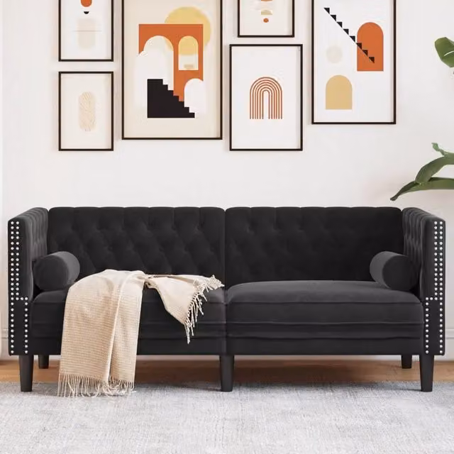 Divano Chesterfield a 2 posti vidaXL in velluto nero con cuscini inclusi