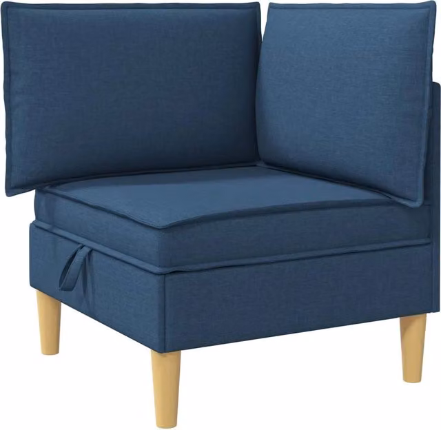 Divano da soggiorno minimalista in tessuto con struttura in legno e contenitore disponibile in marrone o blu