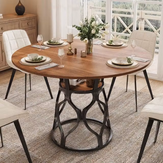 Tavolo da pranzo rotondo Minimal effetto noce e metallo nero per 4-6 persone L: 100 cm, P: 100 cm, H: 75 cm