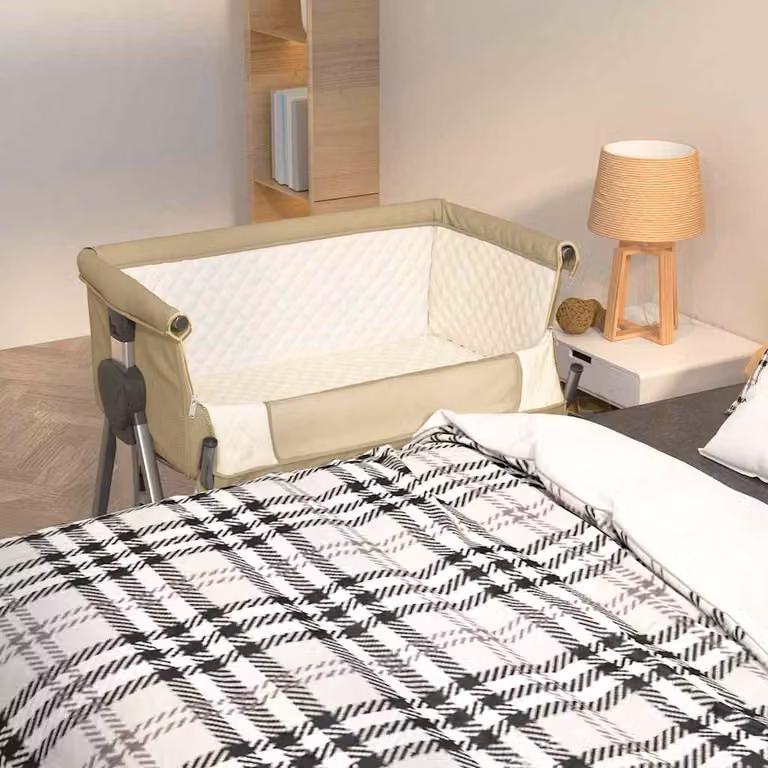 vidaXL Lettino per Bambini Moderno in Metallo con Materasso in Tessuto di Lino Grigio e Beige
