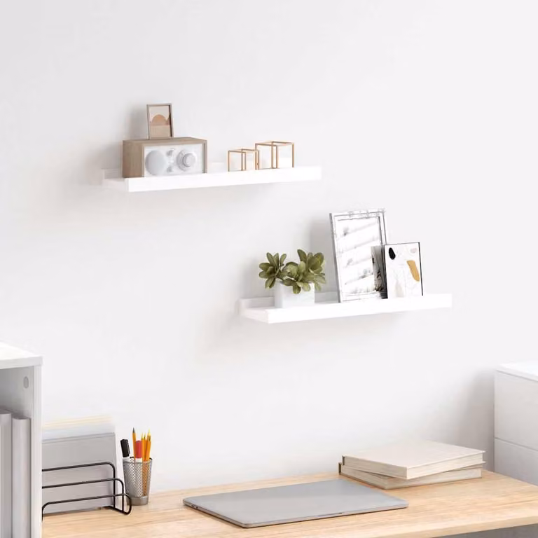Set di 2 mensole a parete vidaXL bianche in MDF con finitura laccata, L 40 cm x P 9 cm x H 3 cm