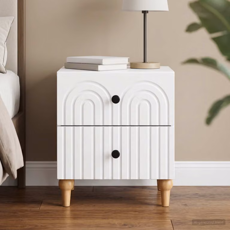 Armadio da notte moderno vidaXL in legno ingegnerizzato e metallo, bianco e nero, L 43 cm x P 34,5 cm x H 48 cm