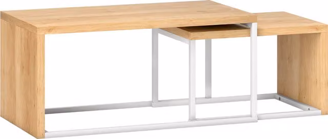 Set di 2 Tavolini da Salotto Impilabili HOMCOM in Metallo e MDF, Colore Naturale e Bianco, L/P/H: 90 x 48 x 42 cm e 59 x 42 x 36 cm
