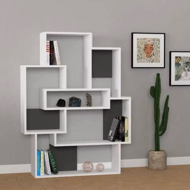 Libreria design Barce Decortie colore bianco antracite L: 101 cm, P: 22 cm, H: 132 cm