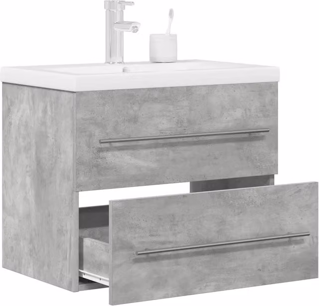 Set Mobili da Bagno Moderni vidaXL in Legno e Ceramica, 2 Pezzi, Grigio e Bianco, Appesi a Parete