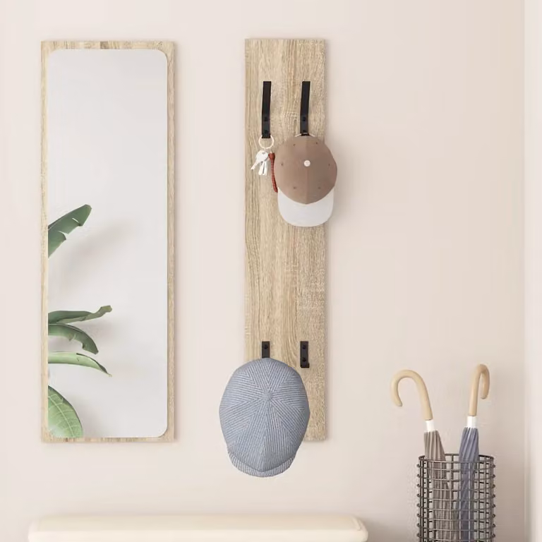 vidaXL Appendiabiti a muro moderno in Rovere Sonoma, colore marrone, L: 100 cm, H: 20 cm, P: 1,5 cm