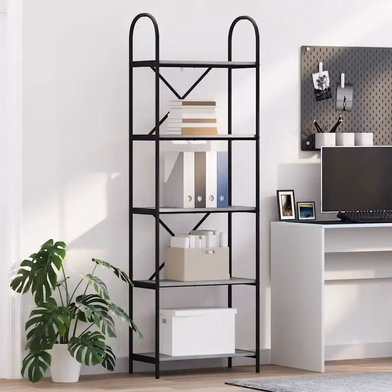 Libreria moderna vidaXL a 5 livelli in metallo e MDF, disponibile in nero o grigio, L 60 cm x P 30 cm x H 183 cm