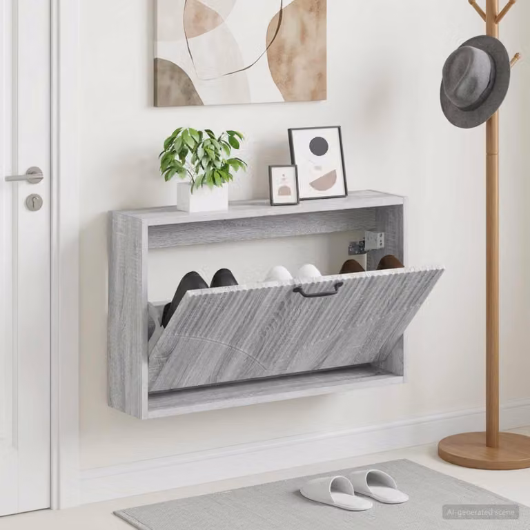 vidaXL Mobiletto per Scarpe da Muro HOORN Moderno con Scomparti Basculanti, L: 71 cm, P: 17 cm, H: 43 cm