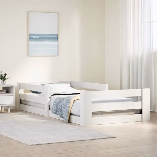 Letto per bambini vidaXL in legno di pino bianco laccato con doghe fisse L 70 cm x P 140 cm
