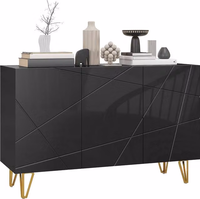 Mobile Contenitore HOMCOM con 2 Armadietti e Ripiano Regolabile, Design Moderno in Legno e Metallo, L/P/H: 120 x 40 x 75 cm, Nero e Oro