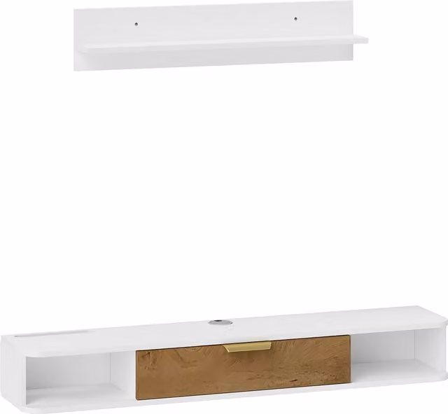Set mobile TV sospeso HOMCOM in legno con mensola da parete e passacavi, colore bianco, L: 120 cm, P: 24 cm, H: 16 cm