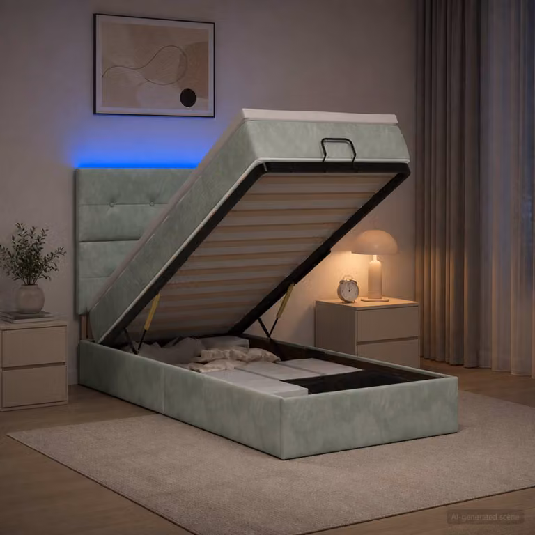 vidaXL Letto Ottomano Moderno con Materasso Ibrido e Illuminazione LED sotto il letto, Grigio e Bianco, L/P/H: 200 x 80 x 88 cm