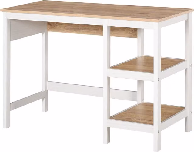 Scrivania per Computer Multimediale HOMCOM con 2 Ripiani Laterali in MDF, Rovere Chiaro e Bianco, L: 110 cm, P: 48 cm, H: 76 cm